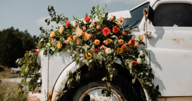 floral arrangement on truck