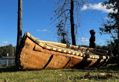 Traditional Birchbark Canoe Handcrafted at Trent University Launched on the Otonabee River