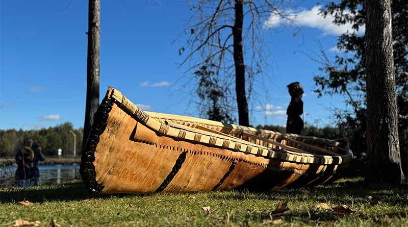 Traditional Birchbark Canoe Handcrafted at Trent University Launched on the Otonabee River